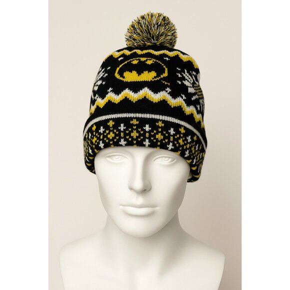 DC Comics Batman Winter Knit Pom Beanie Hat – Black Yellow White Fair Isle – One - Picture 5 of 5